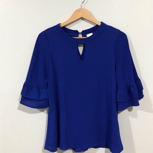 Lodys USA blouse women Raffle Flared cut out royal blue business casual L